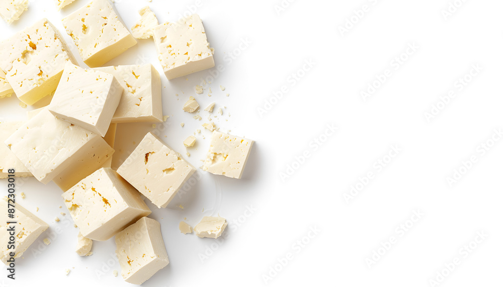 tofu cheese isolated on white background with clipping path and full depth of field, Top view with copy space for your text. Flat lay tofu cheese isolated on white background with clipping path and full depth of field, Top view with copy space for your text. Flat lay