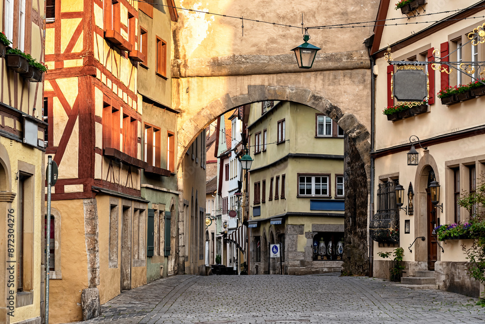 Fototapeta premium Medieval old street in Rothenburg ob der Tauber