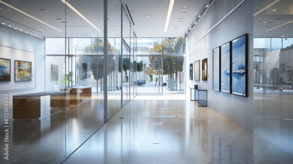 modern art gallery with specialized UV-blocking energy-efficient windows that protect valuable artworks from light damage while keeping the space naturally lit modern art gallery with specialized UV-blocking energy-efficient windows that protect valuable artworks from light damage while keeping the space naturally lit