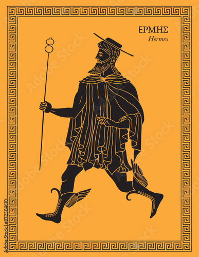 Vector illustration of the Greek god Hermes, the herald of the gods, the protector of human heralds, travellers, thieves, merchants and orators