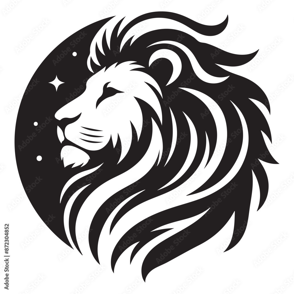 Fototapeta premium a black and white lion head with a moon and stars