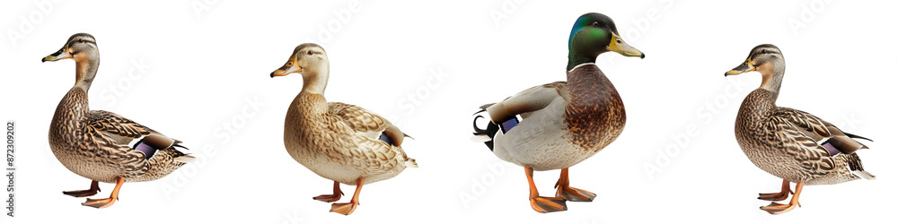 Set of A duck with intricate feather details on a transparent background Set of A duck with intricate feather details on a transparent background