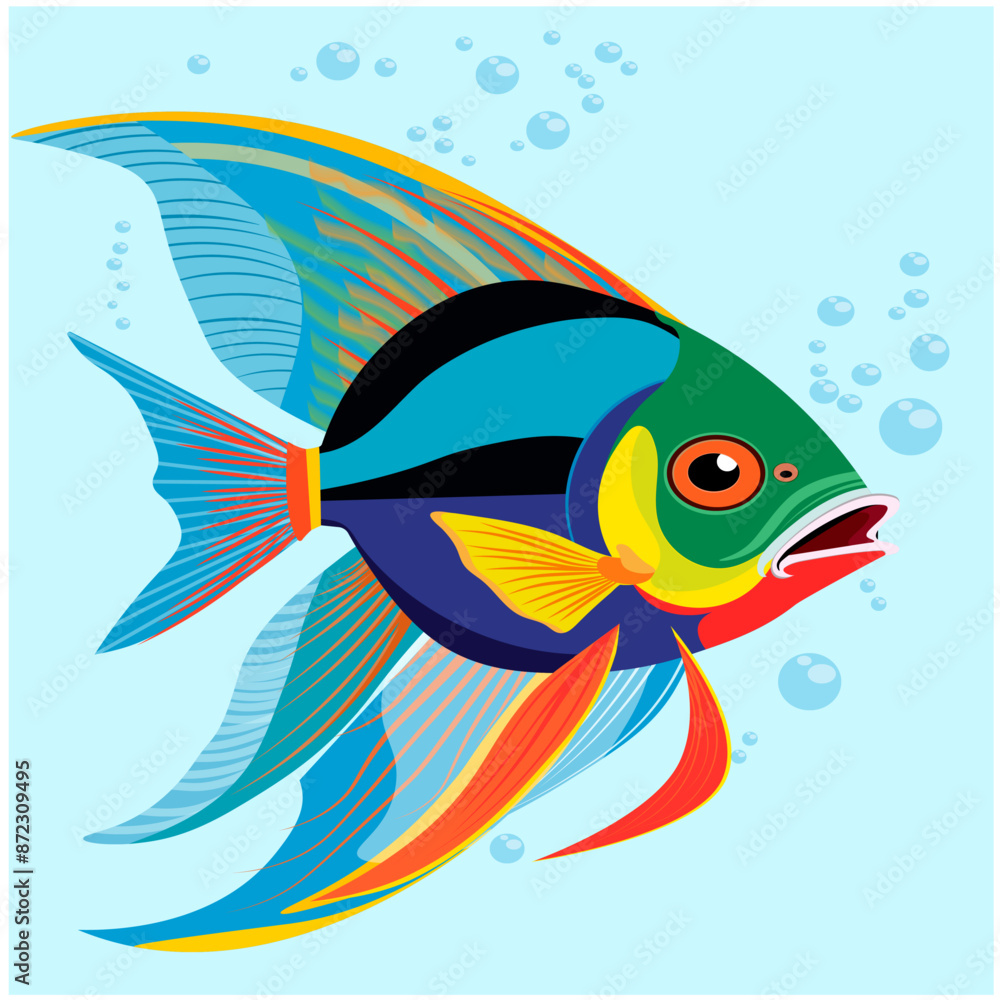 colored sea fish on blue background colored sea fish on blue background