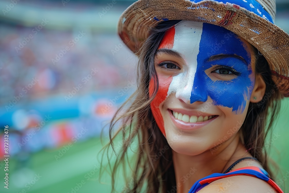 Joyful French Woman Supporter at Sports Event Joyful French Woman Supporter at Sports Event