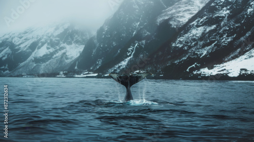 tail of a whale emerging from the water 