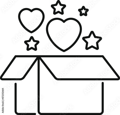 Cardboard box is open with hearts and stars floating above it, representing a gift of love and appreciation
