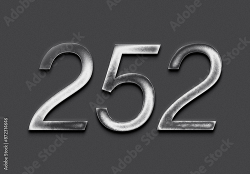 Chrome metal 3D number design of 252 on grey background.