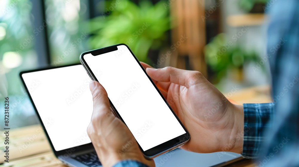 man using smartphone and laptop, smartphone screen, laptop screen transparent background man using smartphone and laptop, smartphone screen, laptop screen transparent background