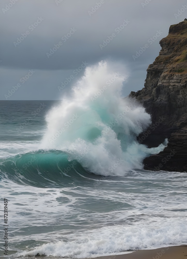Ocean breaks on shore, The sea with a few waves Ocean breaks on shore, The sea with a few waves