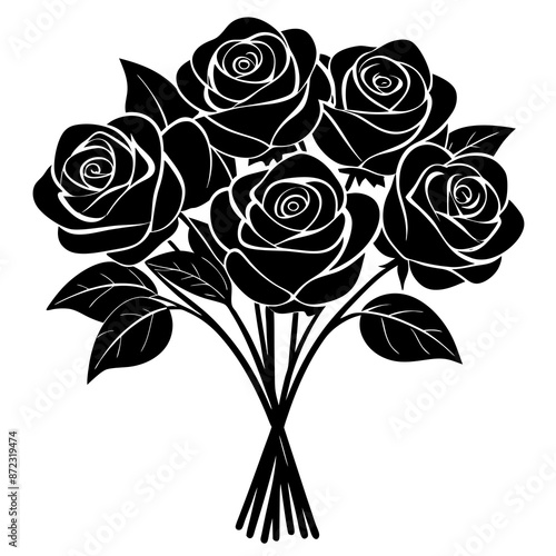 Exquisite Rose Bouquet Silhouette Vector