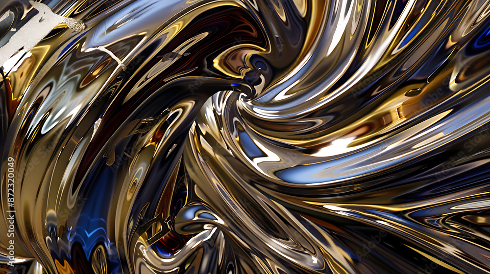 Fototapeta premium Metallic Swirl Symphony: Dynamic Abstract Art