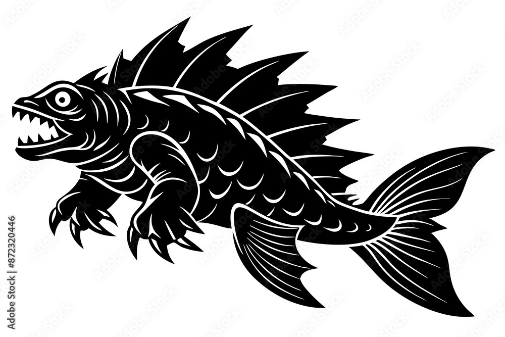 Fototapeta premium kaiju fish kaluga silhouette vector illustration 