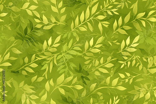 Green leafy pattern with delicate branches and subtle shading, providing a fresh, natural feel.