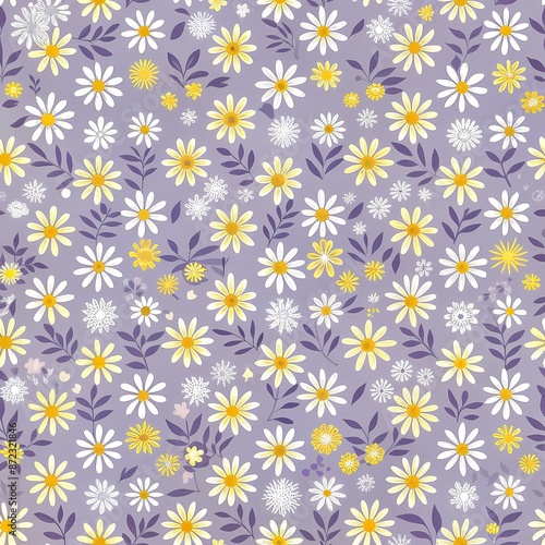 Delicate Daisy Pattern on Soft Lavender Background, Perfect for Spring and Summer Textiles, Wallpapers, and Crafting