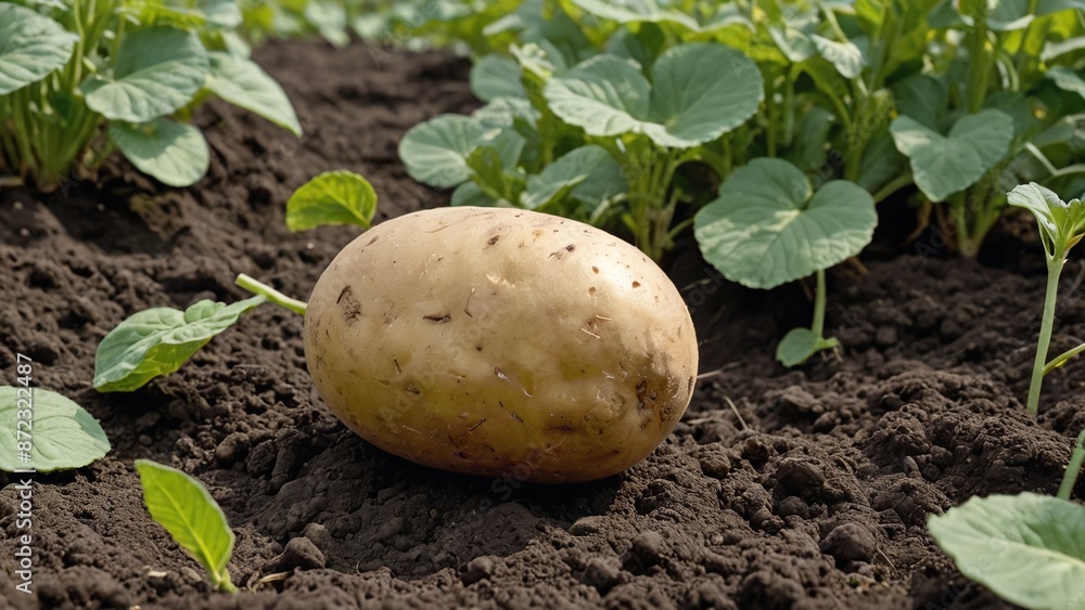 Harvest Time Golden Potato in Lush Field Harvest Time Golden Potato in Lush Field