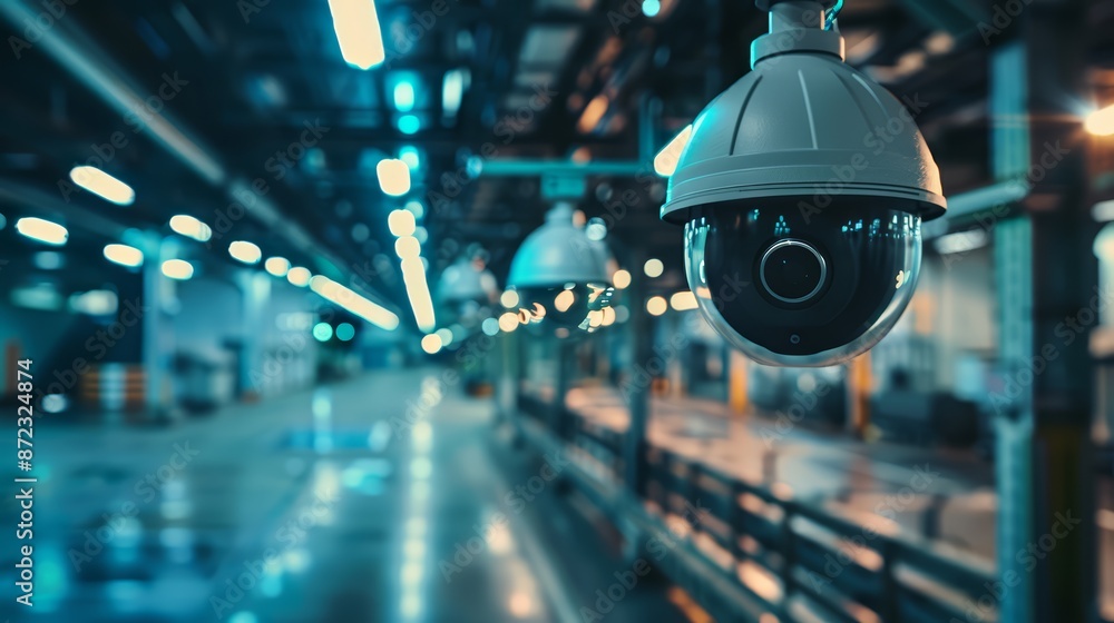 A network of security cameras covering an industrial warehouse complex A network of security cameras covering an industrial warehouse complex