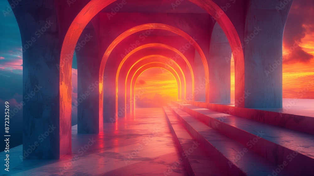 Concrete Arches Leading to Sunset View Concrete Arches Leading to Sunset View
