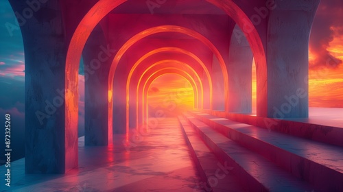 Concrete Arches Leading to Sunset View © fotofabrika