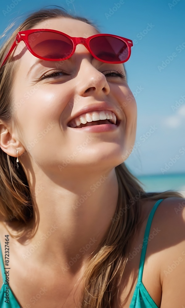 portrait of a woman on the beach in sunglasses portrait of a woman on the beach in sunglasses