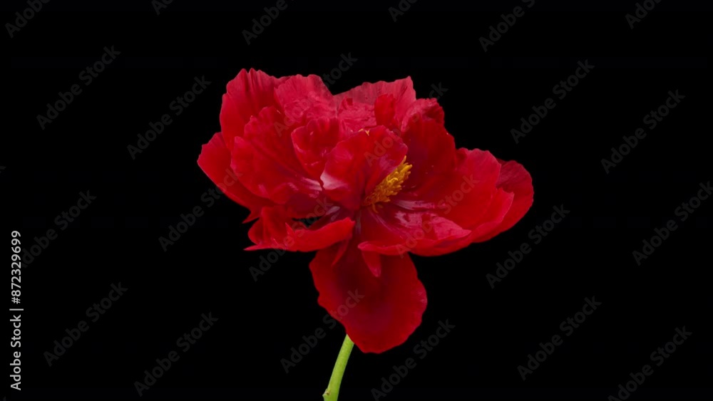 Time Lapse of a Red Peony Blooming on a Black Background, Time Lapse of a Flower Blooming Shows the Beauty and Complexity of Natural Processes, Making It Observable and Admirable