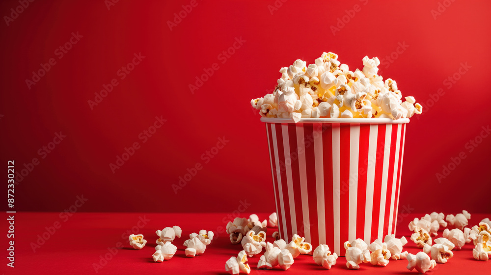 bucket of popcorn on red background bucket of popcorn on red background