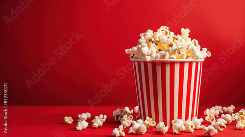 bucket of popcorn on red background © Gnublin
