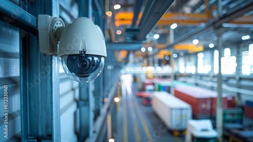 A security camera overlooking a loading dock in a logistics center