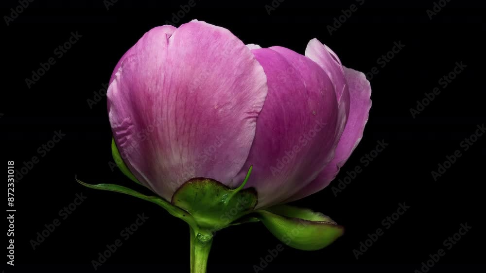 Time Lapse of a Pink Peony Blooming on a Black Background, Time Lapse of a Flower Blooming Shows the Beauty and Complexity of Natural Processes, Making It Observable and Admirable Time Lapse of a Pink Peony Blooming on a Black Background, Time Lapse of a Flower Blooming Shows the Beauty and Complexity of Natural Processes, Making It Observable and Admirable