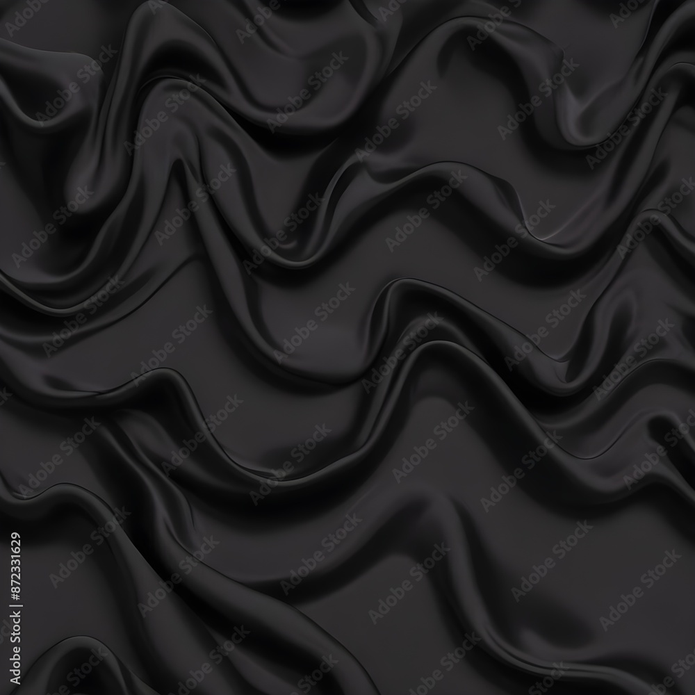 Obraz premium Wavy smoot soft black silk drap fallind surface sample texture background