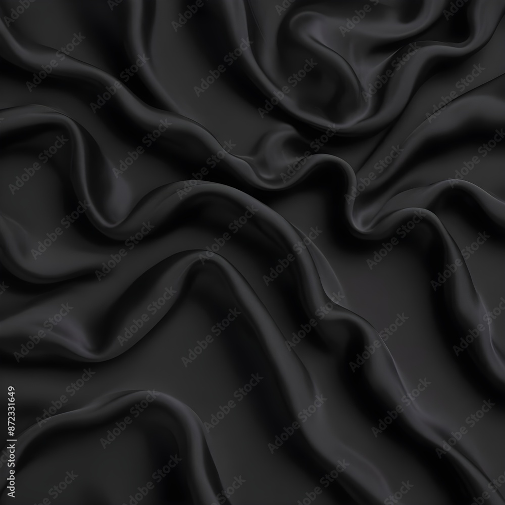 Obraz premium Wavy smoot soft black silk drap fallind surface sample texture background