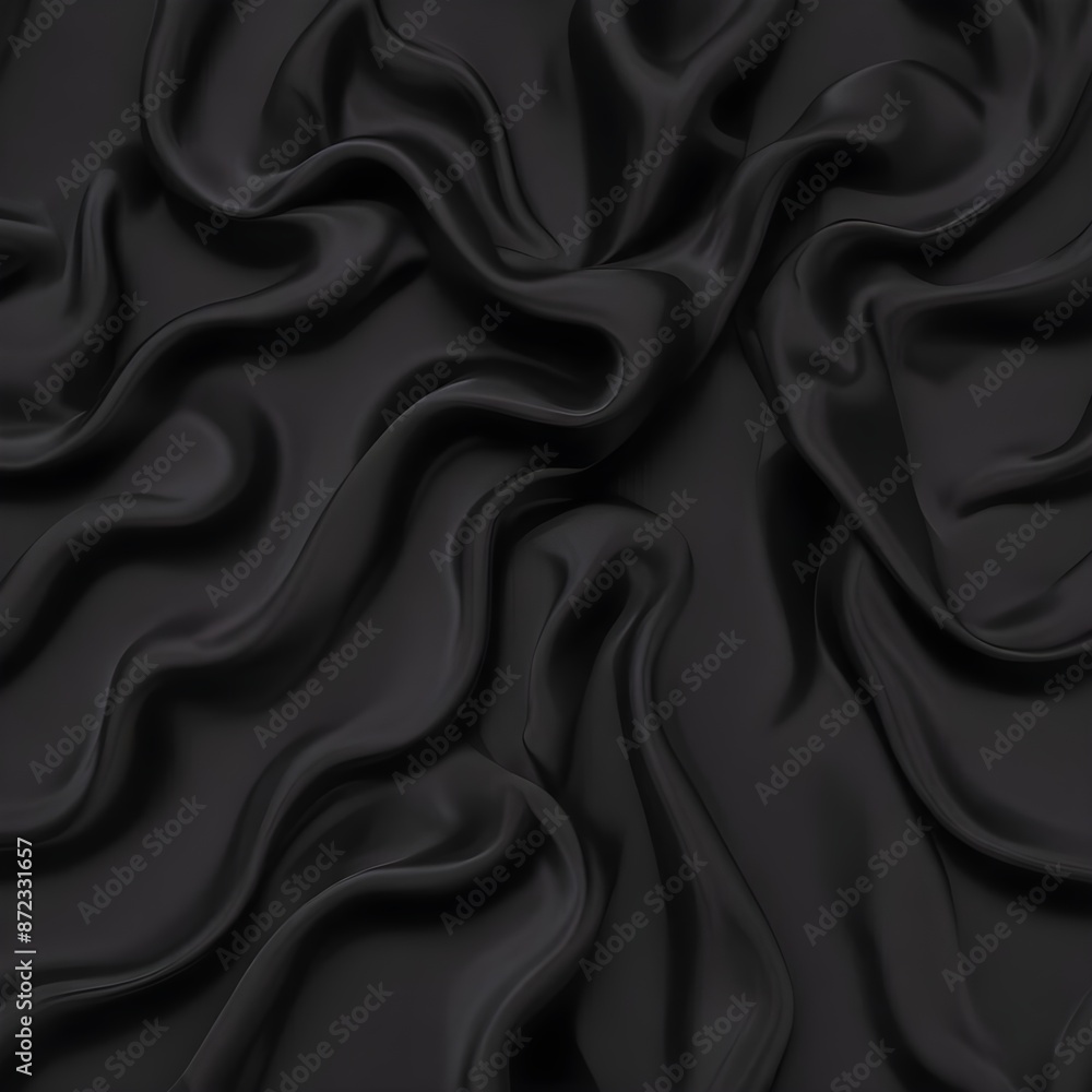 Fototapeta premium Wavy smoot soft black silk drap fallind surface sample texture background