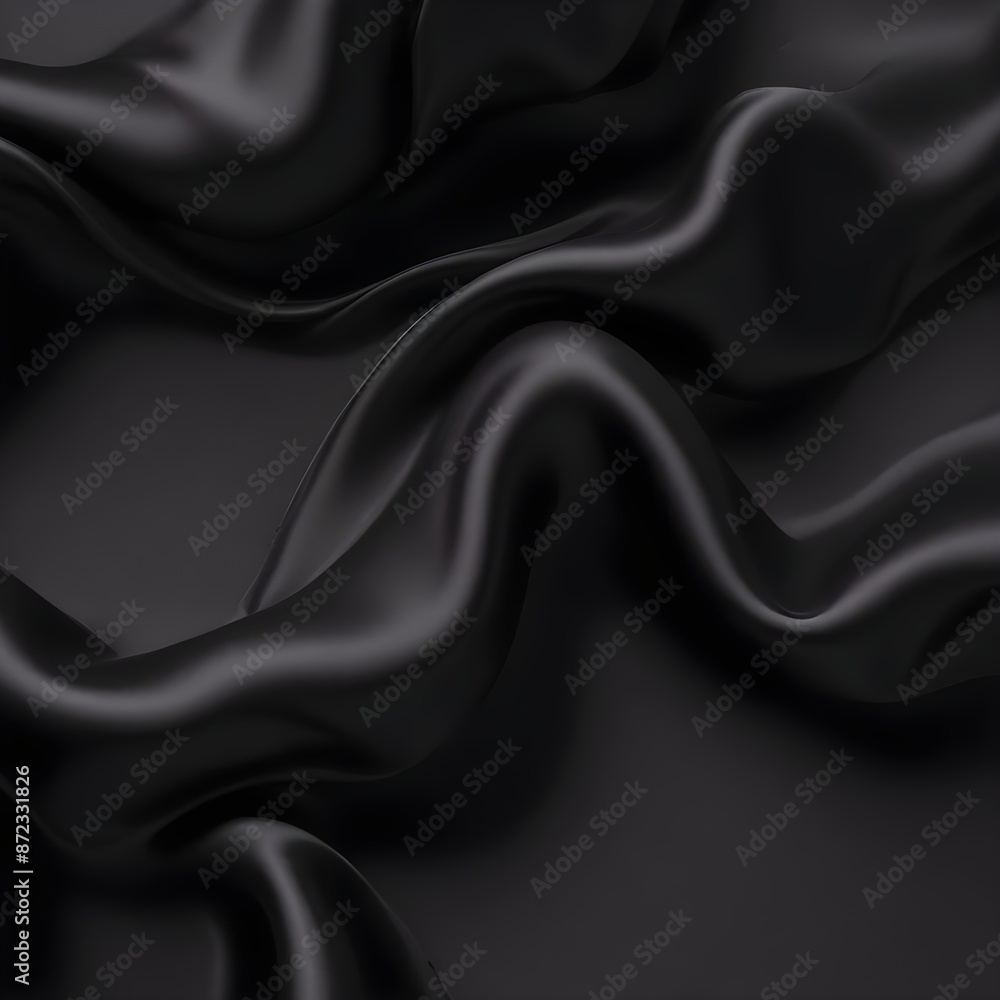 Fototapeta premium Wavy smoot soft black silk drap fallind surface sample texture background