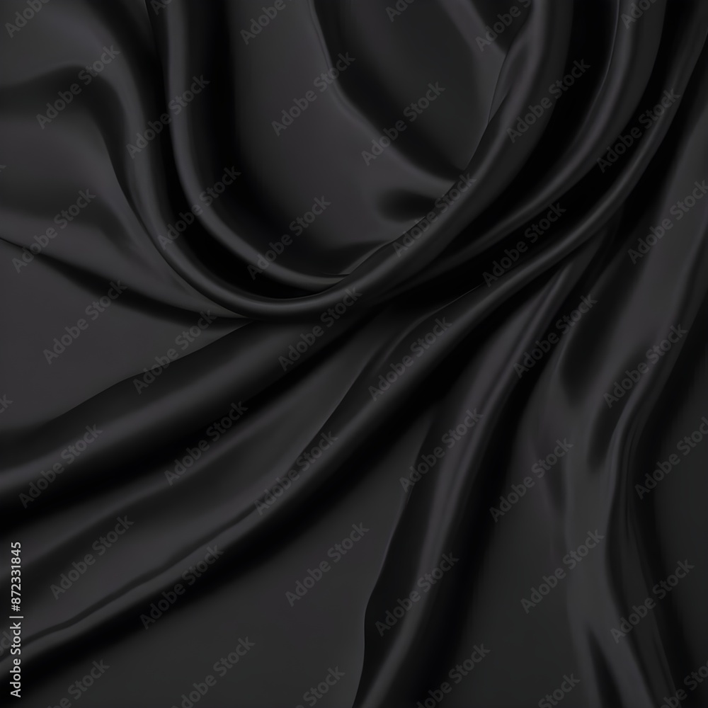 Fototapeta premium Wavy smoot soft black silk drap fallind surface sample texture background