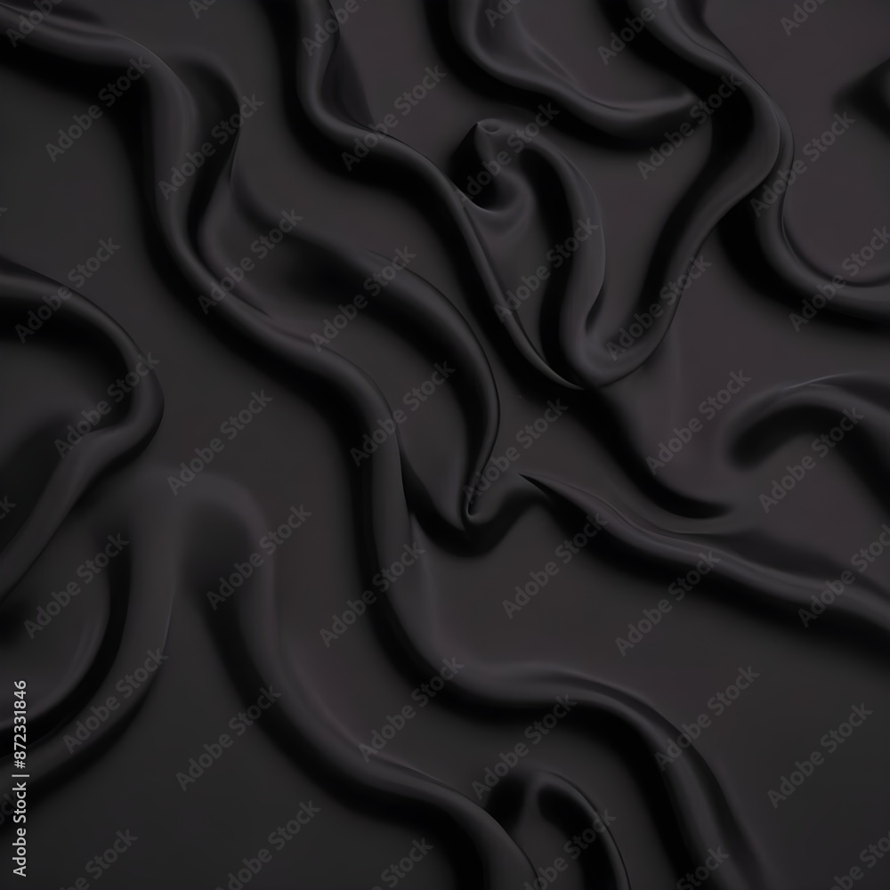 Fototapeta premium Wavy smoot soft black silk drap fallind surface sample texture background