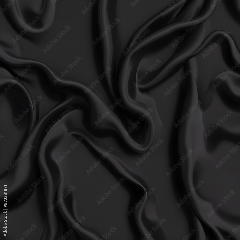 Fototapeta premium Wavy smoot soft black silk drap fallind surface sample texture background