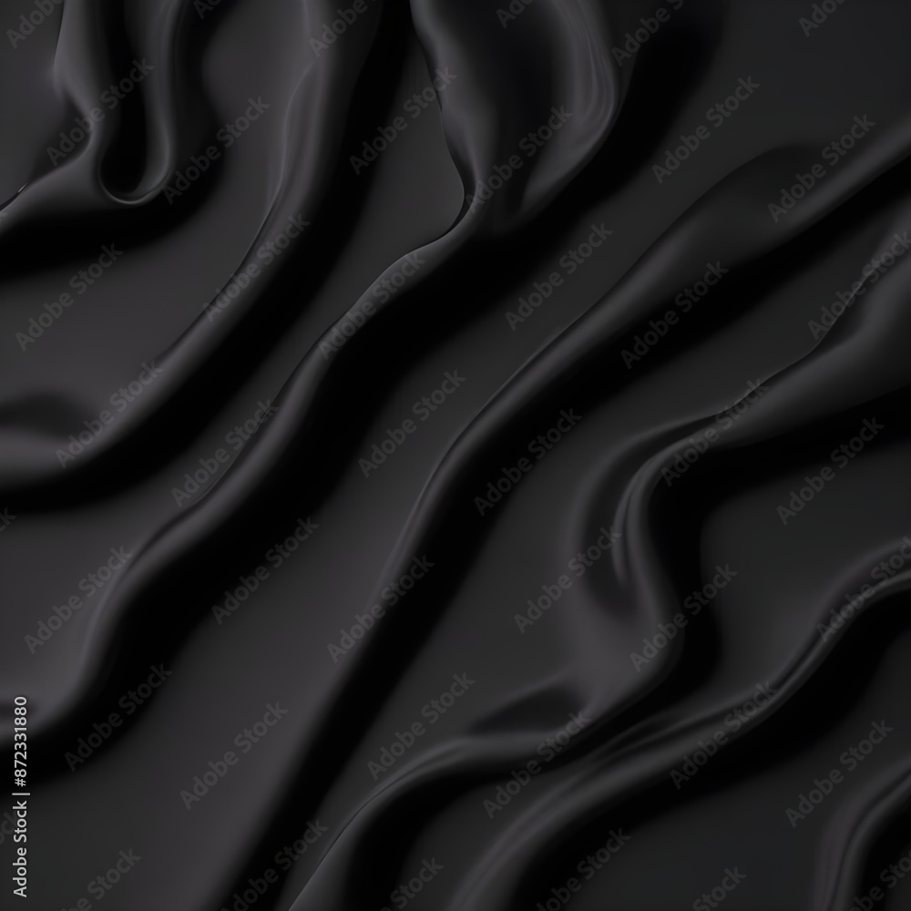 Fototapeta premium Wavy smoot soft black silk drap fallind surface sample texture background