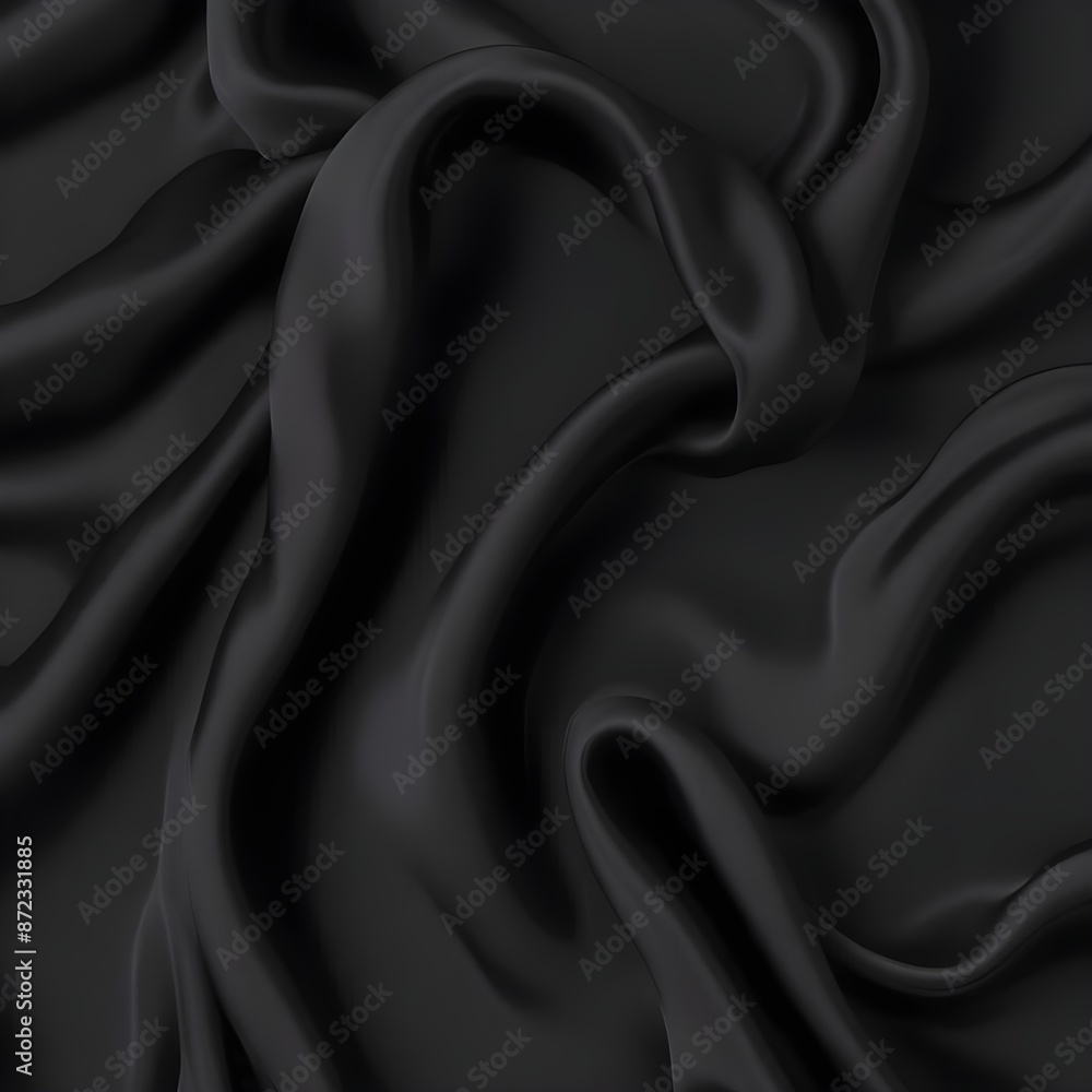Fototapeta premium Wavy smoot soft black silk drap fallind surface sample texture background