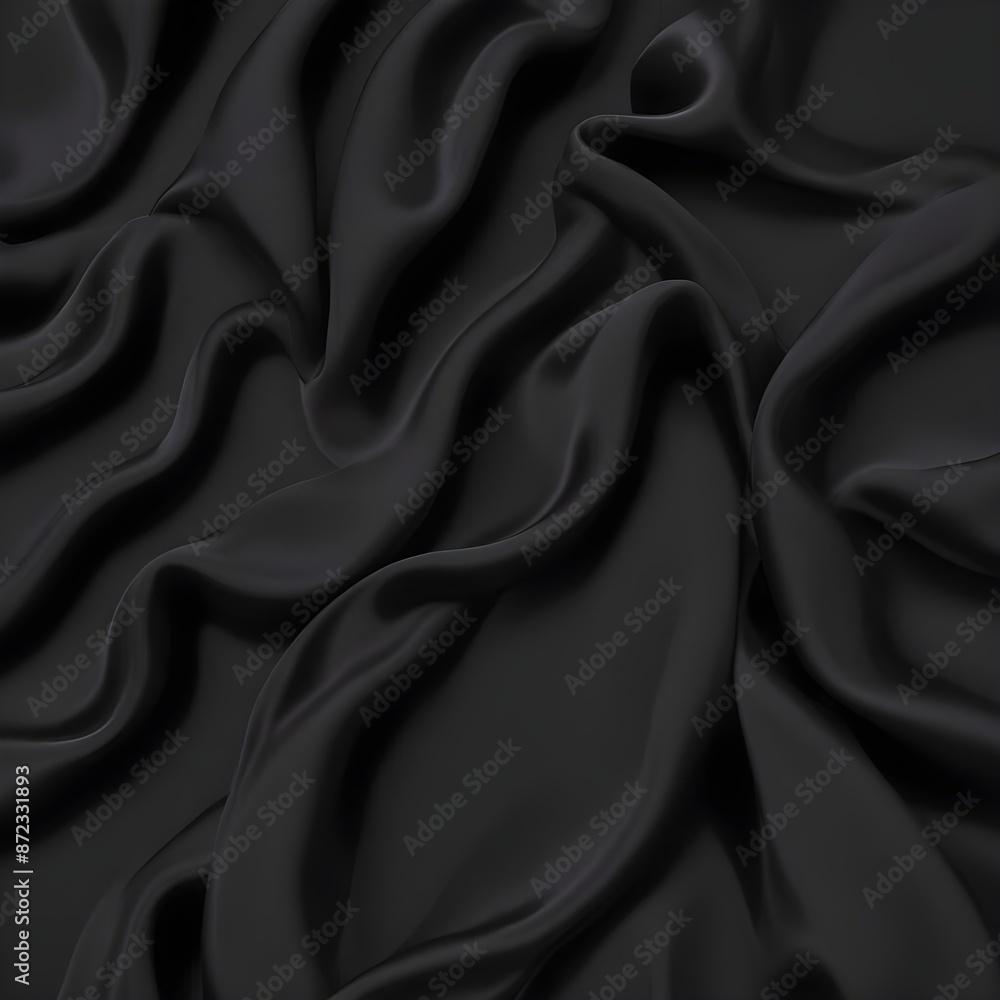 Obraz premium Wavy smoot soft black silk drap fallind surface sample texture background