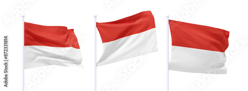 Free Download Set of Monaco waving flag on flagpole. Realistic 3d design flag flies on the wind on isolated white background. vector illustration - GFXLoad