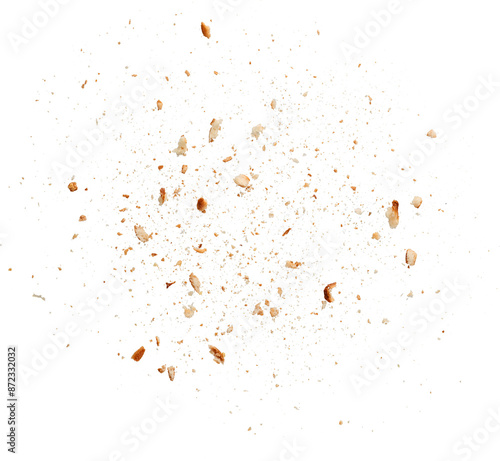 Photos Scattered bread crumbs and food particles top view isolated on transparent backg