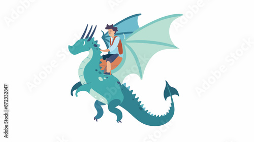 Cartoon character on a majestic dragon. Fantasy character vector art isolated on a white background.