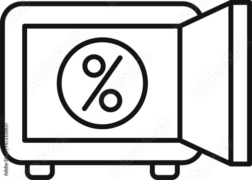 Line drawing of an open strongbox keeping a money deposit with interest rate