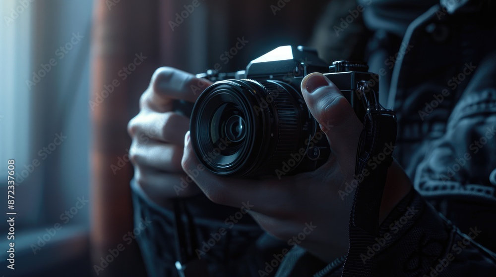 Front view of hand holding camera Front view of hand holding camera