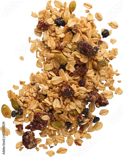 Foto Granola with dried berries and seeds top view isolated on transparent background