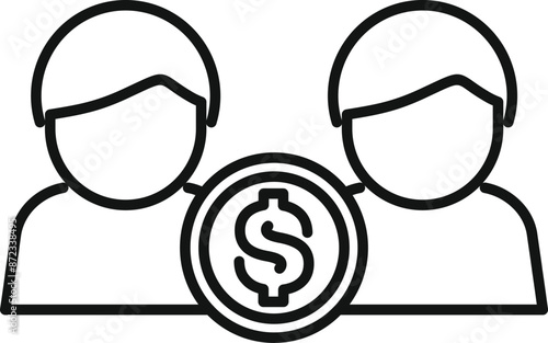 Line art icon of two businessmen sharing a coin with a dollar sign