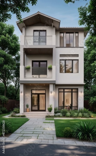 Wallpaper Mural A Contemporary Dwelling with Stylish Architecture, Beautiful Exterior Design, and a Serene Garden Setting. Perfect Family Home in a Residential Neighborhood, Featuring Thoughtful Construction Torontodigital.ca