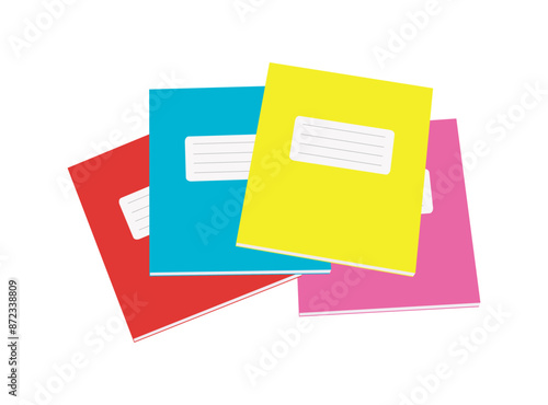 School notebook, stationery school tools for preschoolers and school children, primary, middle and high school students. Closed copybooks with different colors. Colored flat vector illustration
