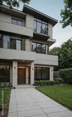 Wallpaper Mural A Contemporary Dwelling with Stylish Architecture, Beautiful Exterior Design, and a Serene Garden Setting. Perfect Family Home in a Residential Neighborhood, Featuring Thoughtful Construction Torontodigital.ca