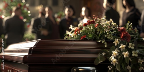 Solemn Farewell: Woman with Lilies at Funeral