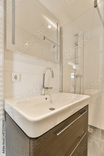 Wallpaper Mural Modern bathroom with sink, shower, and elegant designs Torontodigital.ca